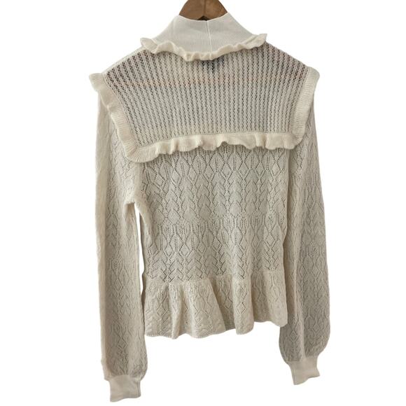 Intermix‎ Cottage Alpaca Blend Delicate Ruffled Sweater in Cream Size Large - Picture 2 of 10